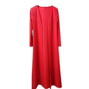 Unbranded Womens S Red Long Duster/Cardigan Valentines Festive 95% Cotton Ribbed